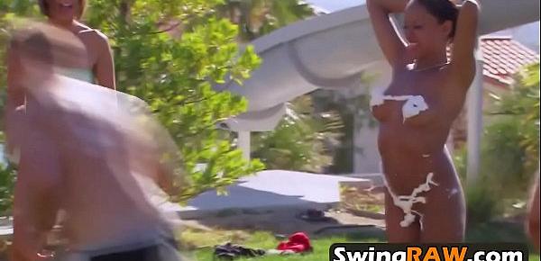  Amateur swinger couples are enjoying their summer at the Swing House.